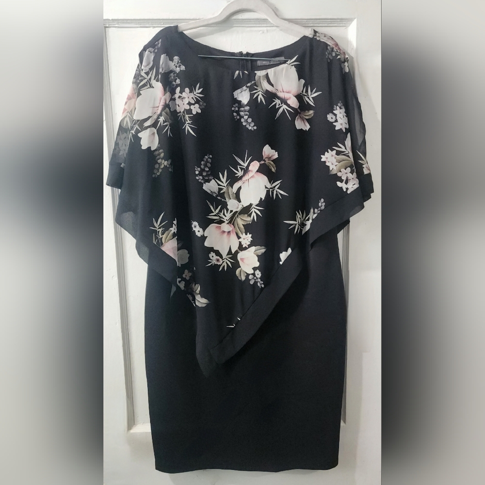 🌷Suzy Shier Black Dress with Blush Floral Asymmetrical Overlay🌷size:XXL - Picture 2 of 6